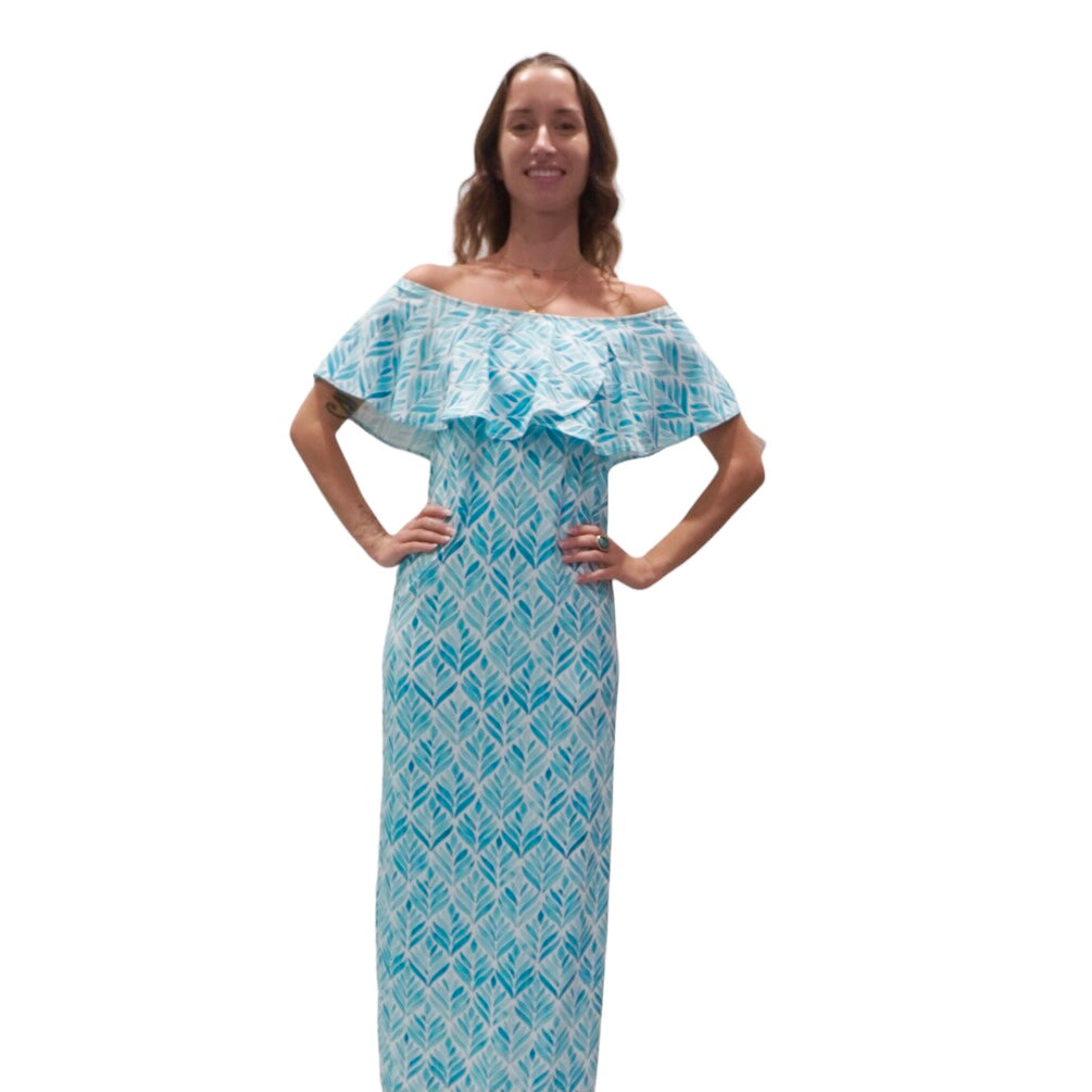 Angela Maxi Dress, Hand Painted Turquoise - Patti Biggs Zoomed