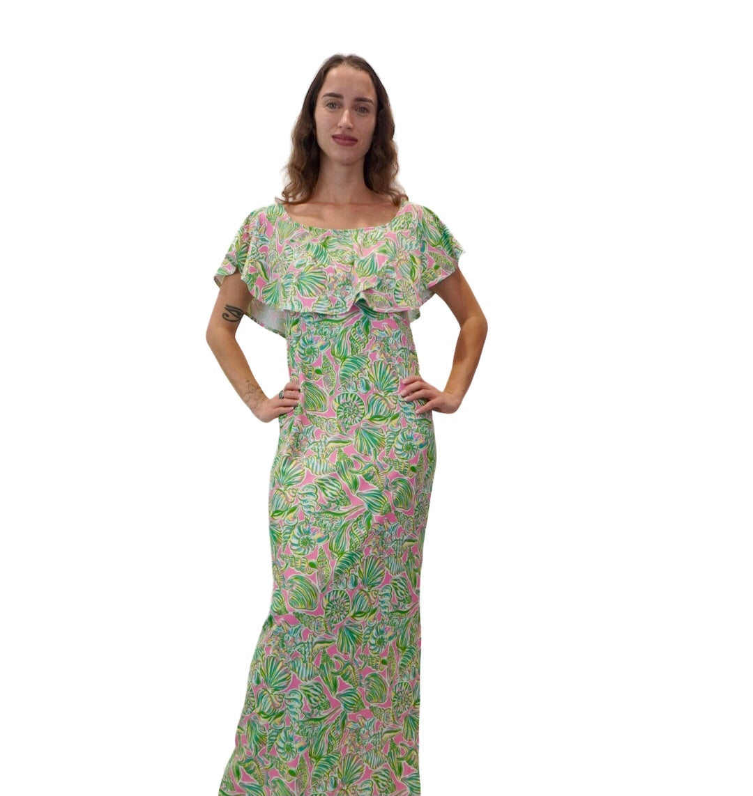 Angela Maxi Dress, Sanibel Pink and Green, large image 4 - Patti Biggs Zoomed